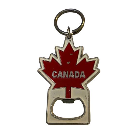 Canada Enamel Maple Leaf Keychain Bottle Opener Charm Single Sided Souvenir - Picture 2 of 6